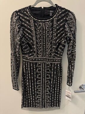 Aidan Mattox Black Long-Sleeve Beaded Cocktail Dress